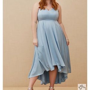 NWT Sz 12 Torrid Sky Blue High Low Gown with Corset Back